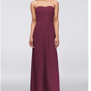 David's Bridal Wine Long Strapless Chiffon Dress